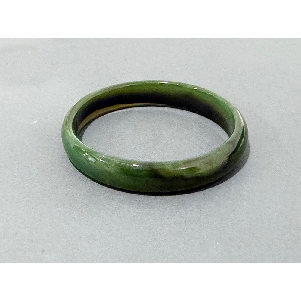 Green Stone Bangle‎ Bracelet Size 6.75 Dark Green Black Streaks - Picture 3 of 8